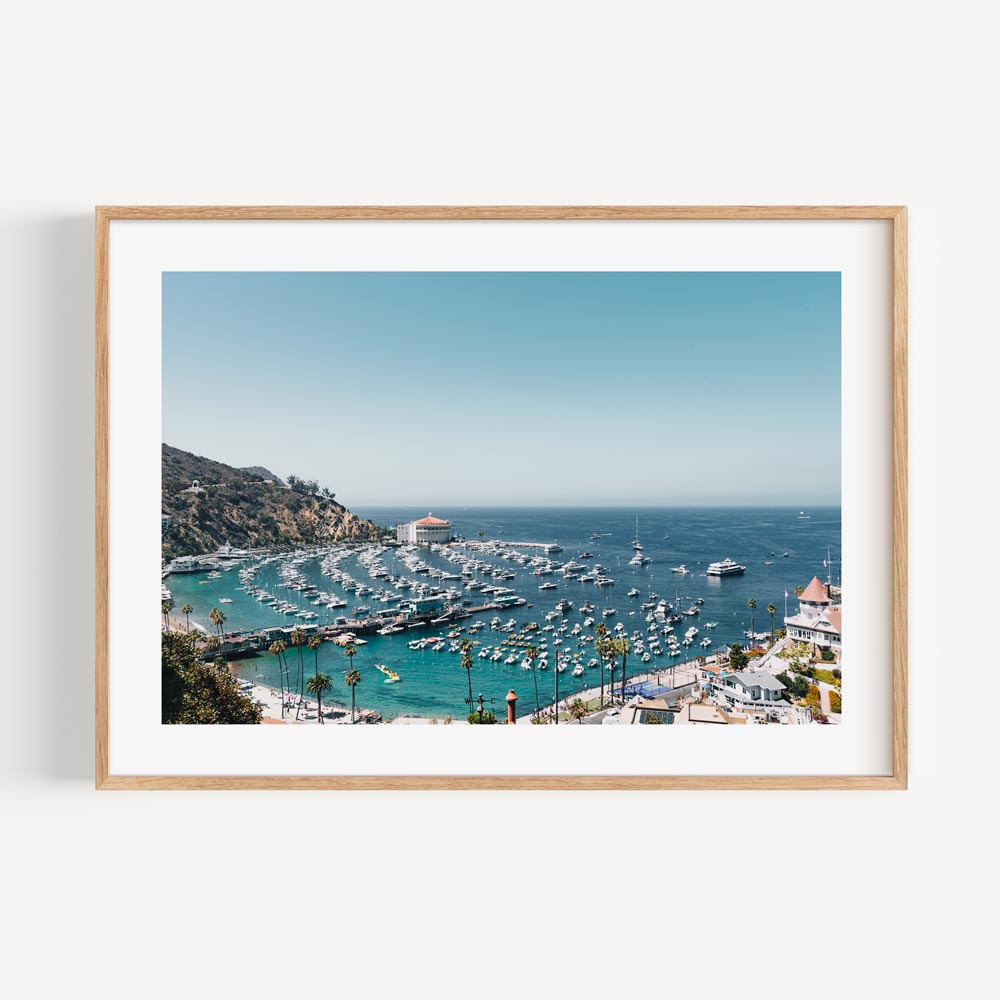 Tranquil Coastal Harbor Oil Painting of Avalon with Serenity and Blue Waters