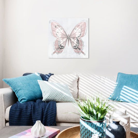Butterfly Illusion: Elegant Blush and Silver Oil Painting for Modern Decor