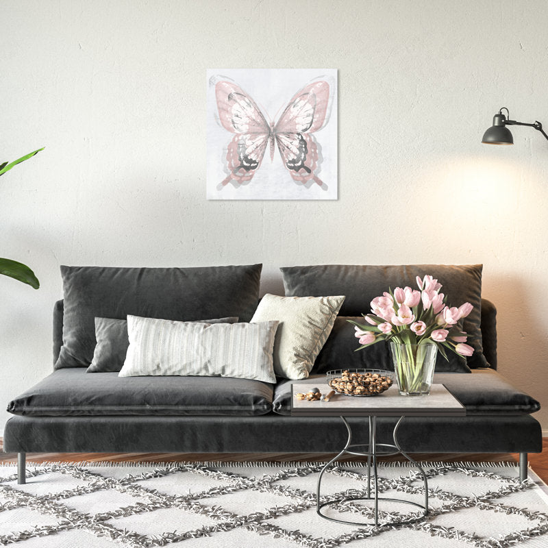 Butterfly Illusion: Elegant Blush and Silver Oil Painting for Modern Decor