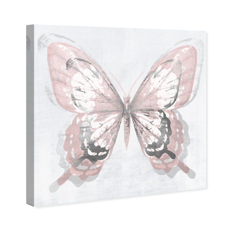 Butterfly Illusion: Elegant Blush and Silver Oil Painting for Modern Decor