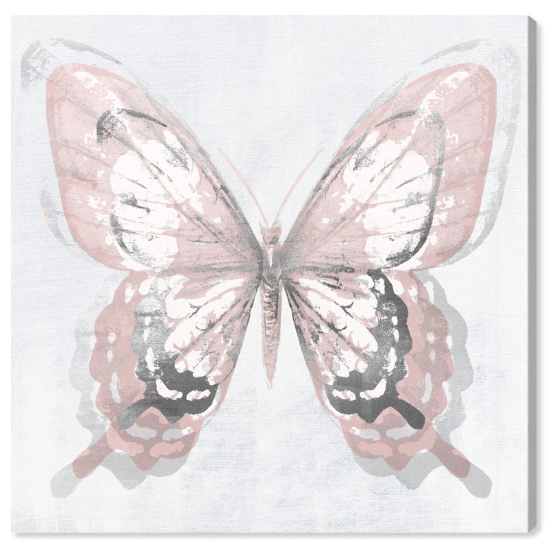 Butterfly Illusion: Elegant Blush and Silver Oil Painting for Modern Decor