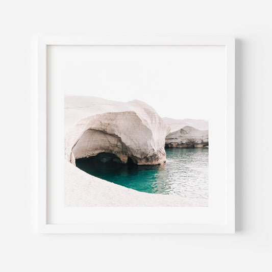 Tranquil Azure Waters and Serene Stone Landscape Oil Painting