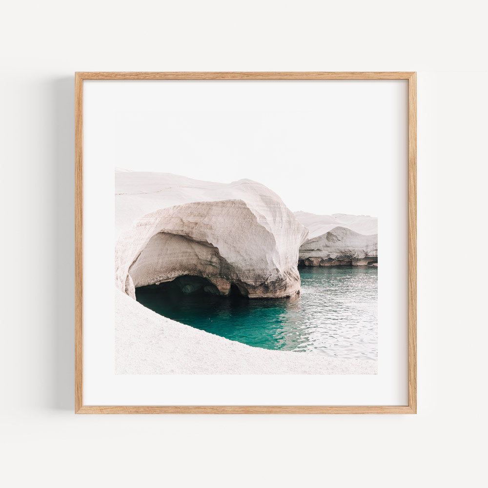 Tranquil Azure Waters and Serene Stone Landscape Oil Painting