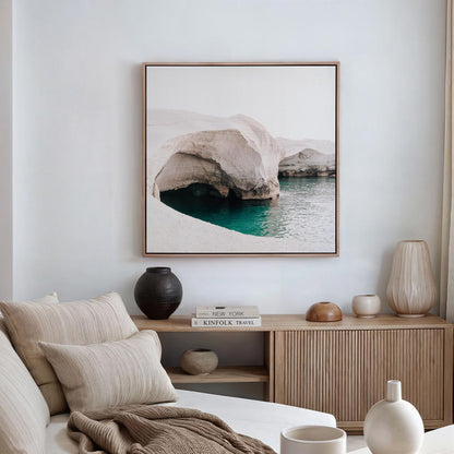 Tranquil Azure Waters and Serene Stone Landscape Oil Painting