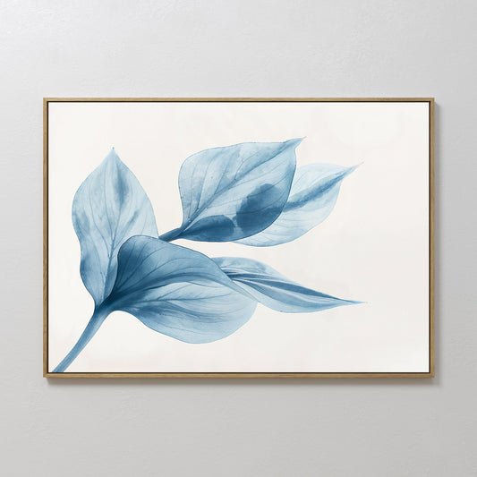 Blue Abstract Leaf Oil Painting for Modern Home Decor