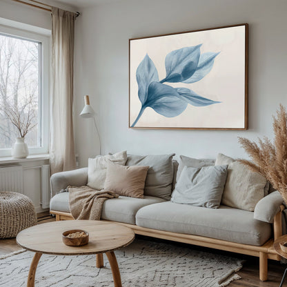 Blue Abstract Leaf Oil Painting for Modern Home Decor