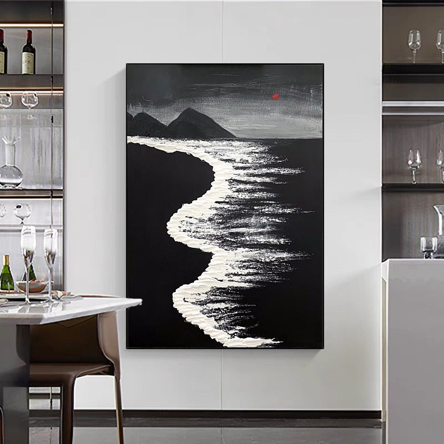 Serene Minimalist Ocean Waves Oil Painting for Modern Home Decor