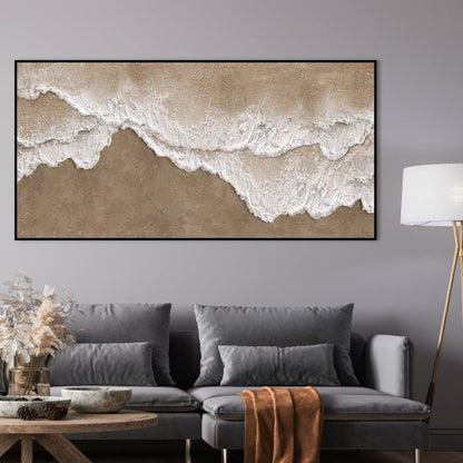 Coastal Serenity: Textured Oil Painting of Waves on a Sandy Shoreline