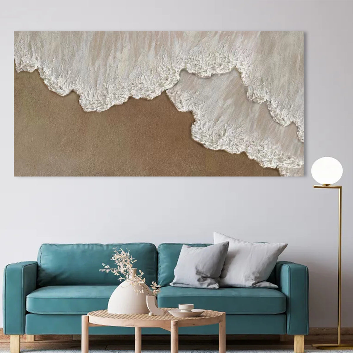 Serene Ocean Waves Landscape Oil Painting for Coastal Home Decor