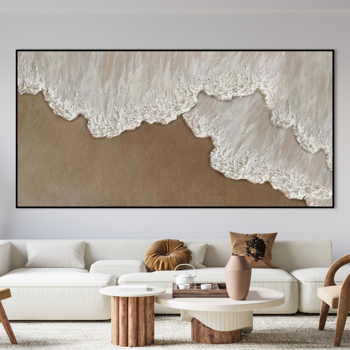 Serene Ocean Waves Landscape Oil Painting for Coastal Home Decor