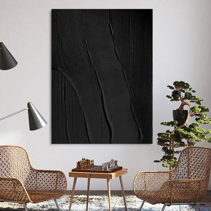 Sophisticated Black Abstract Oil Painting for Modern Home Decor