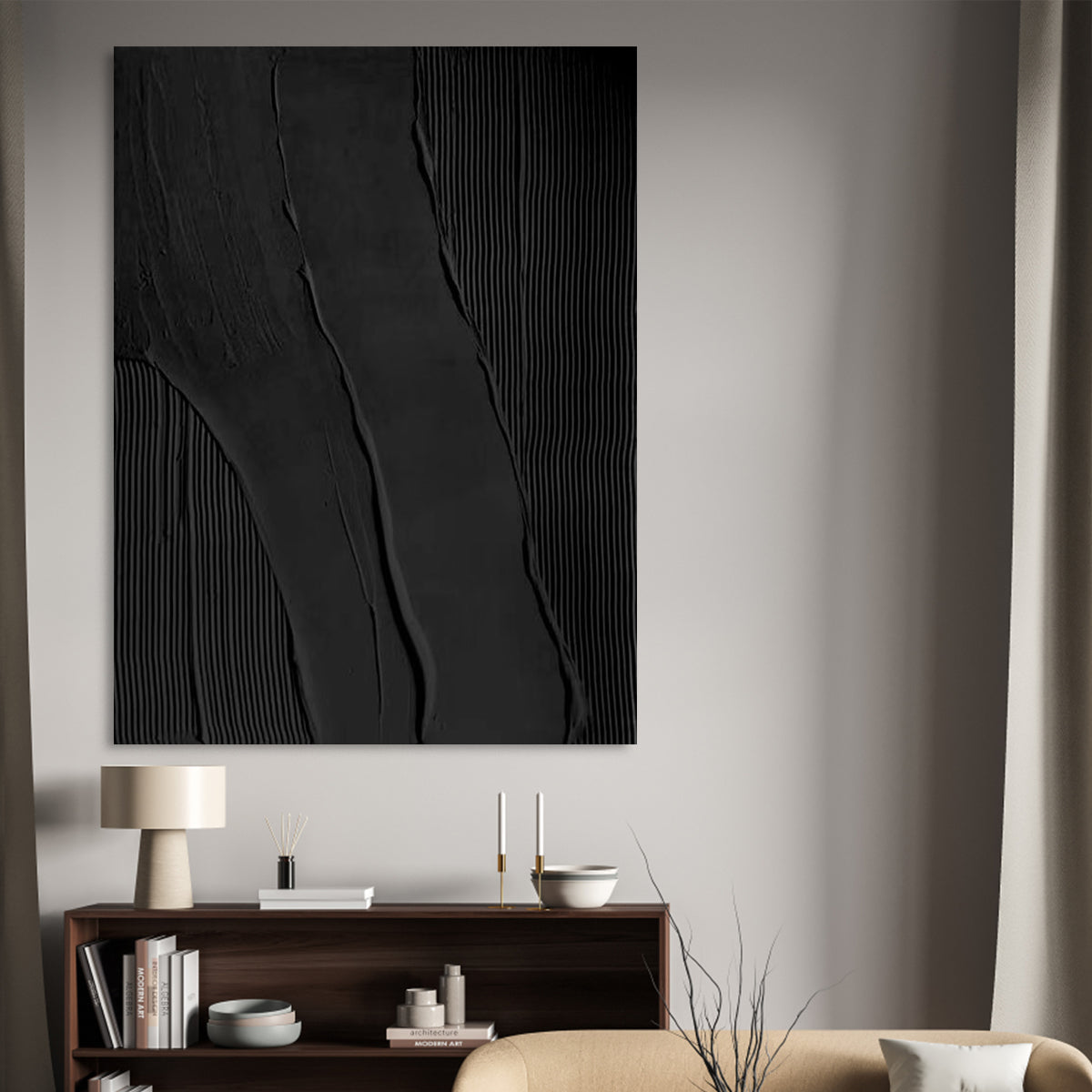 Sophisticated Black Abstract Oil Painting for Modern Home Decor