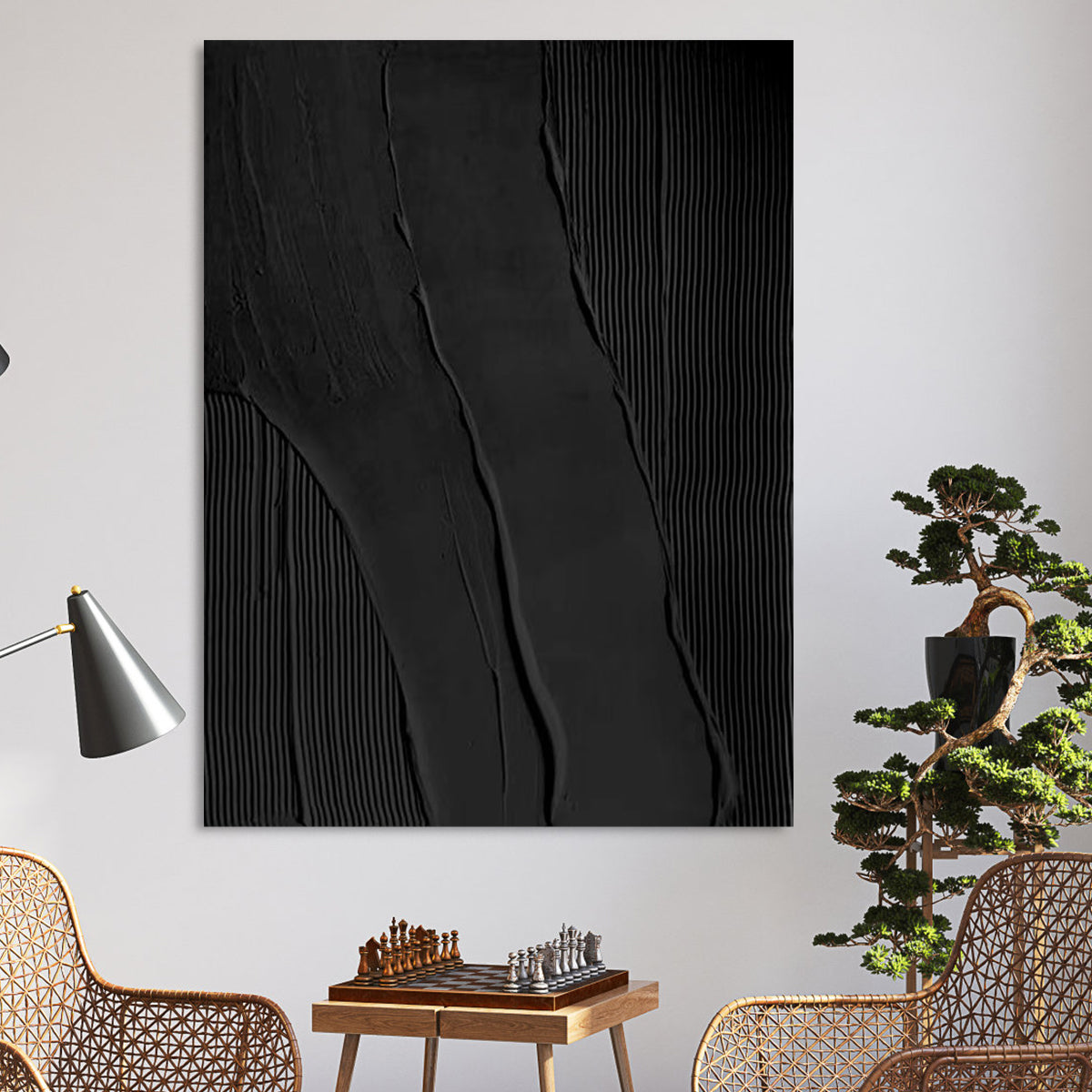 Sophisticated Black Abstract Oil Painting for Modern Home Decor