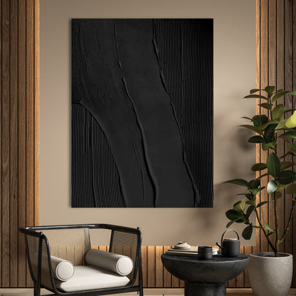 Sophisticated Black Abstract Oil Painting for Modern Home Decor