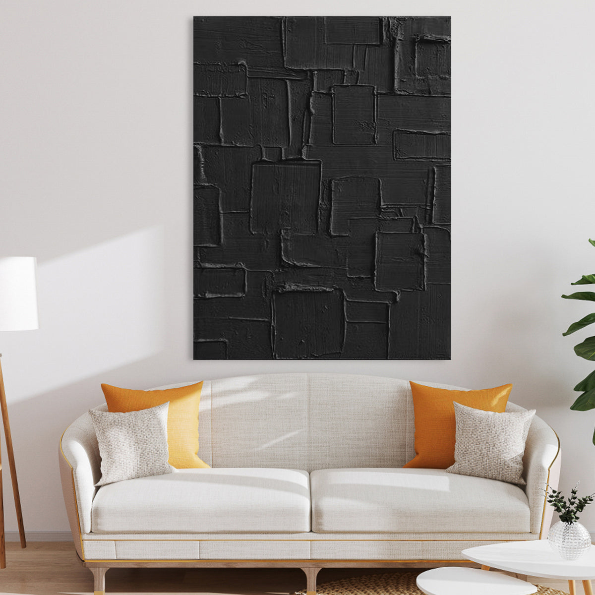 Abstract Black Geometric Oil Painting for Modern Home Decor