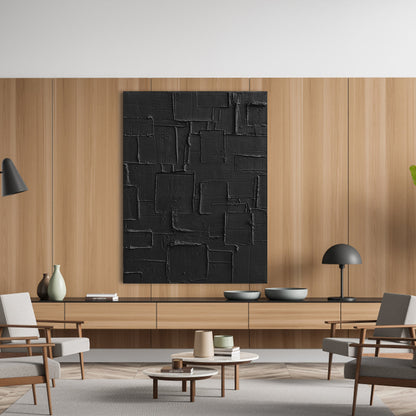 Abstract Black Geometric Oil Painting for Modern Home Decor