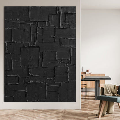 Abstract Black Geometric Oil Painting for Modern Home Decor