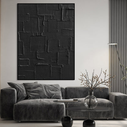 Abstract Black Geometric Oil Painting for Modern Home Decor