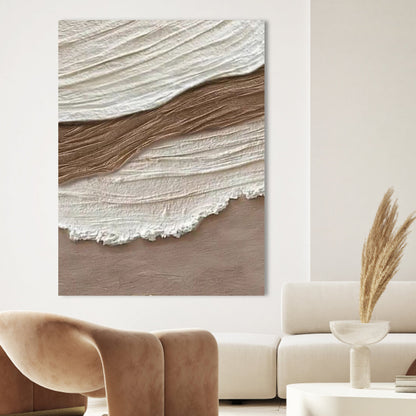 Serene Earth Tones: Textured Abstract Oil Painting for Modern Decor