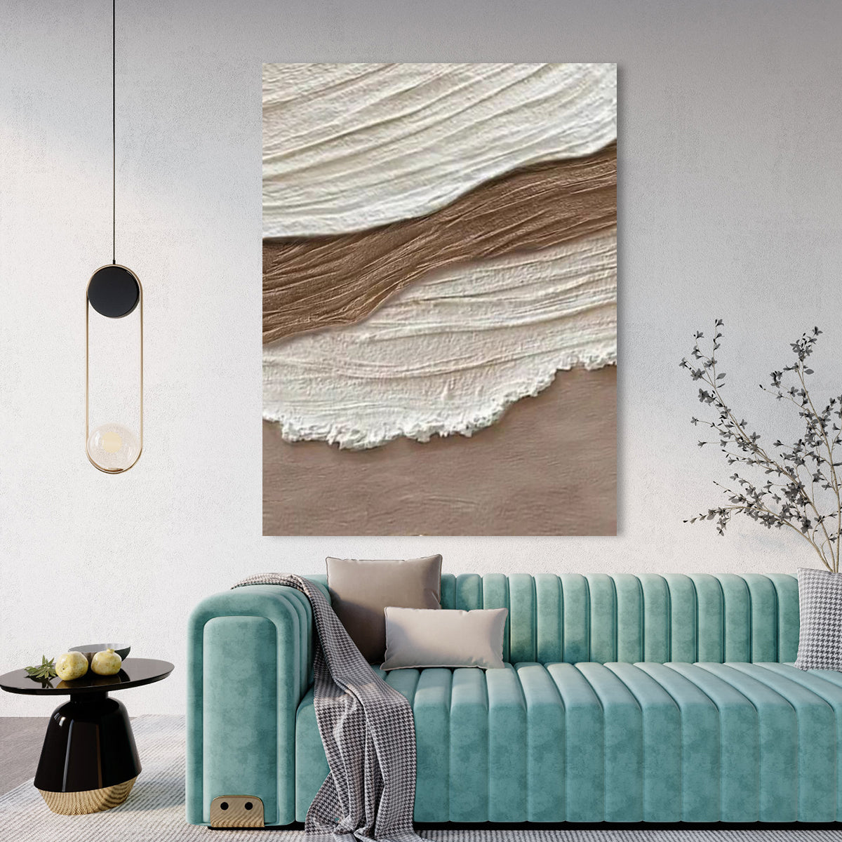 Serene Earth Tones: Textured Abstract Oil Painting for Modern Decor