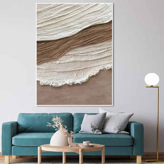 Serene Earth Tones: Textured Abstract Oil Painting for Modern Decor