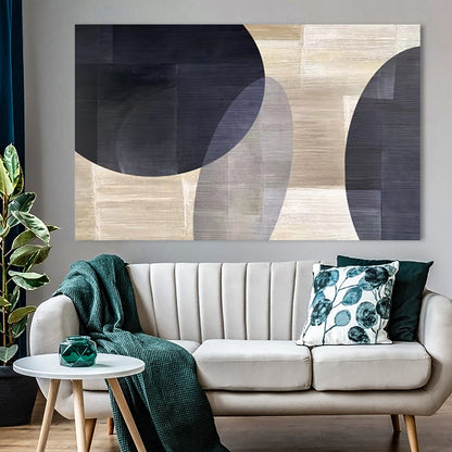 Abstract Geometric Oil Painting in Monochrome Tones for Modern Home Decor