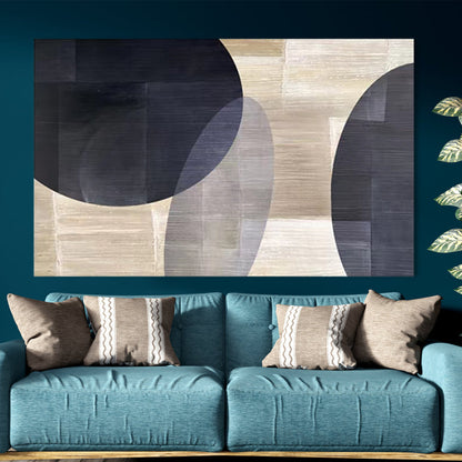 Abstract Geometric Oil Painting in Monochrome Tones for Modern Home Decor