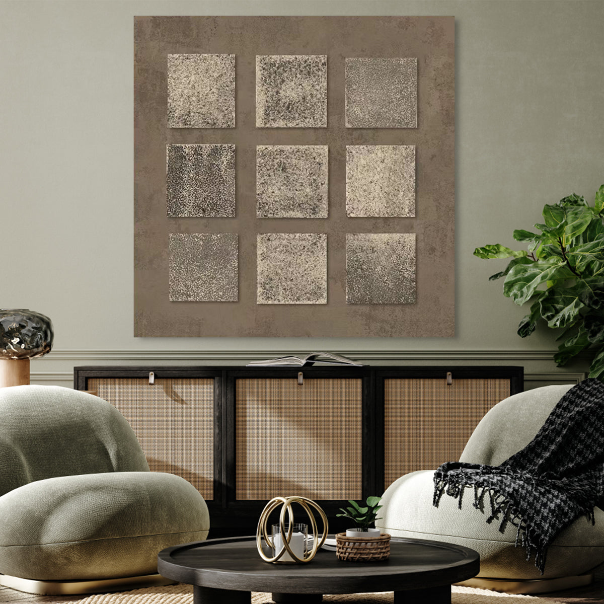 Abstract Textured Grid Wall Art in Earthy Tones for Modern Decor