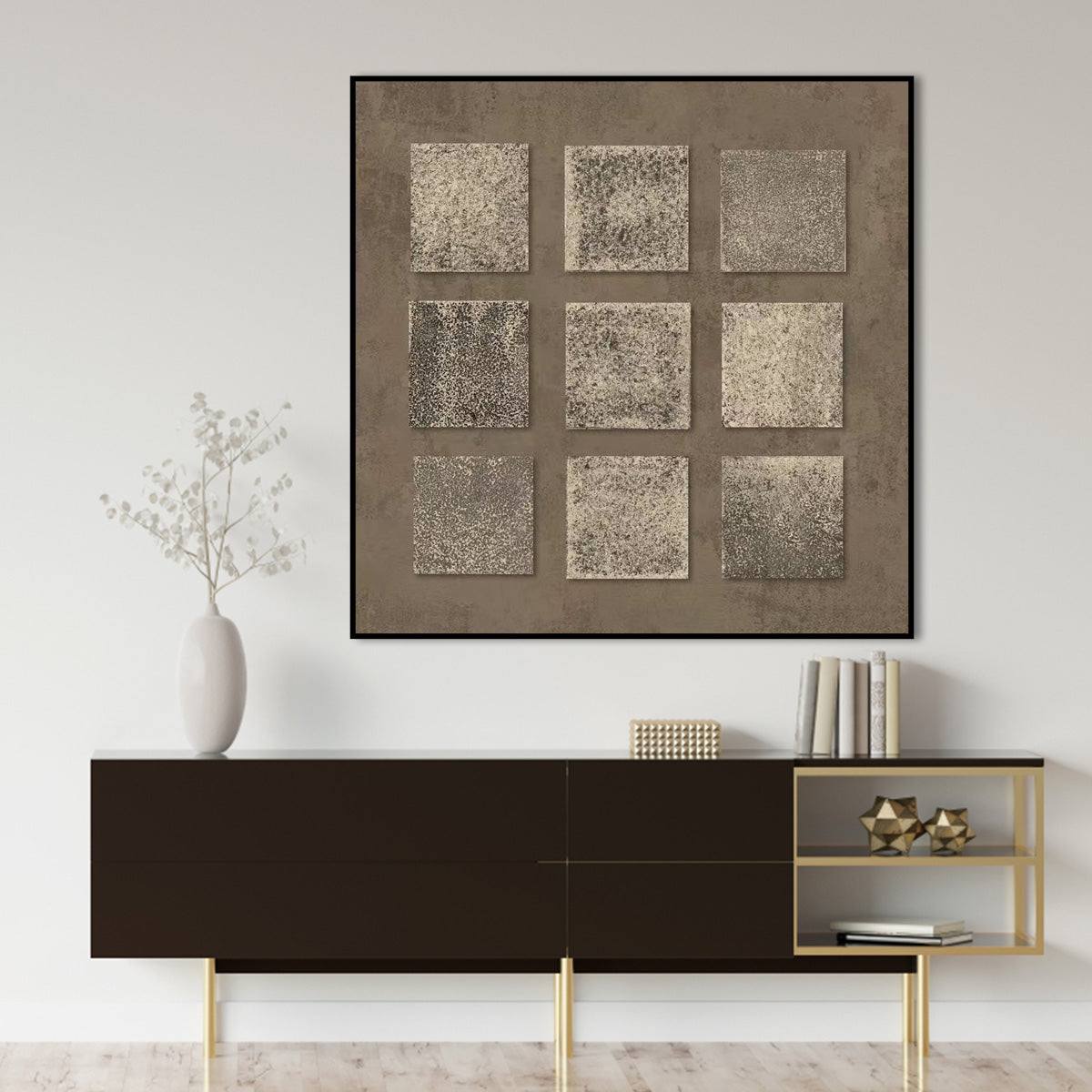 Abstract Textured Grid Wall Art in Earthy Tones for Modern Decor