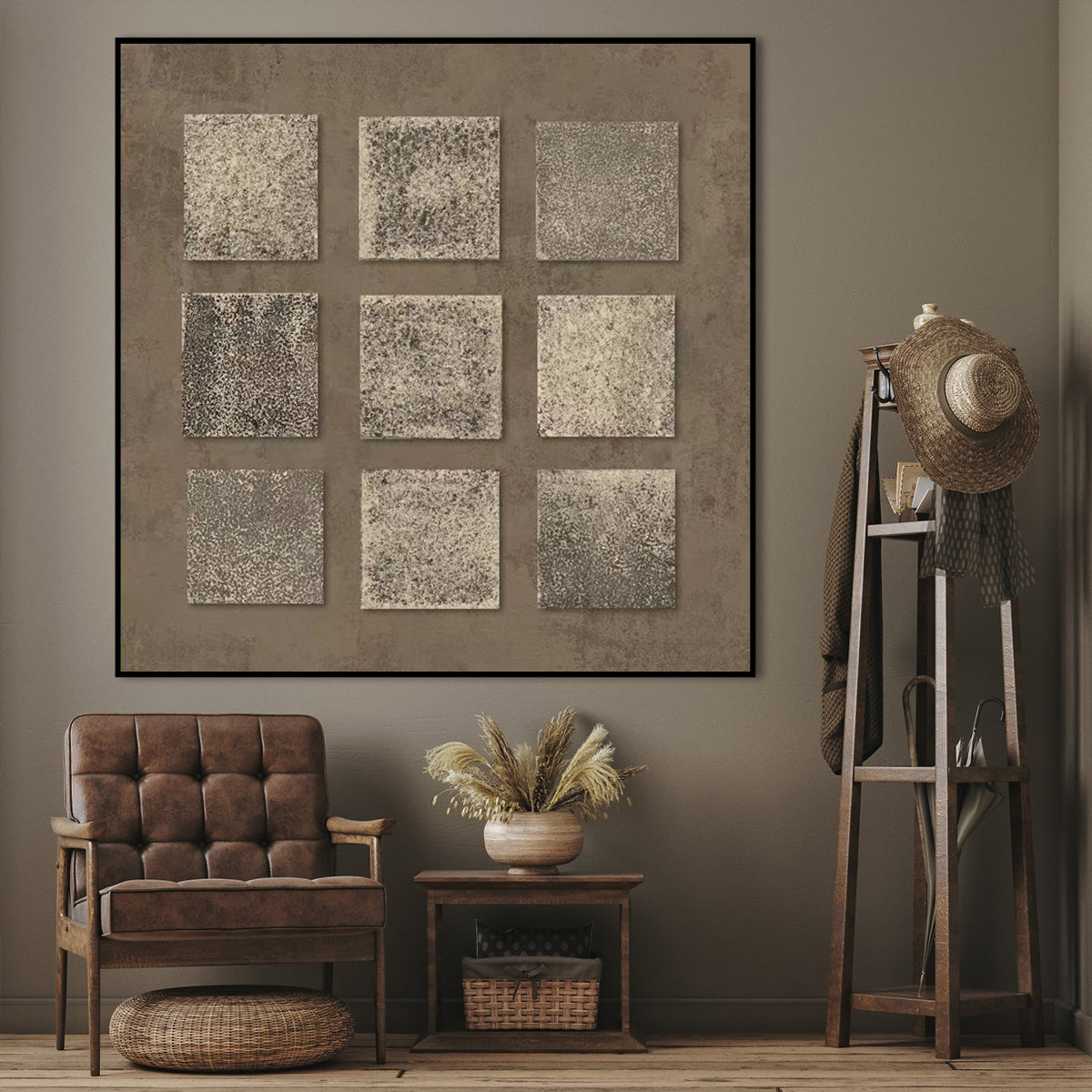 Abstract Textured Grid Wall Art in Earthy Tones for Modern Decor