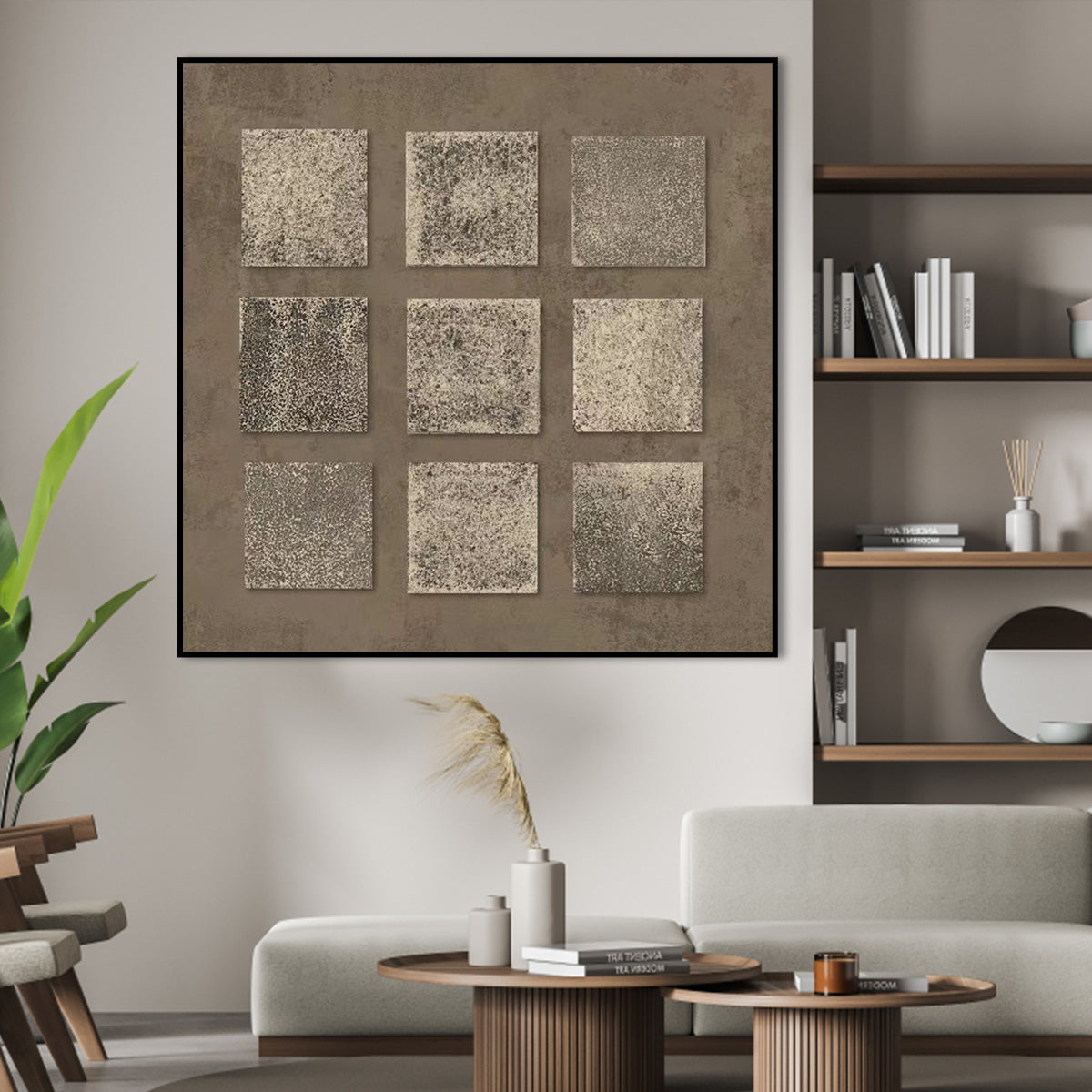 Abstract Textured Grid Wall Art in Earthy Tones for Modern Decor