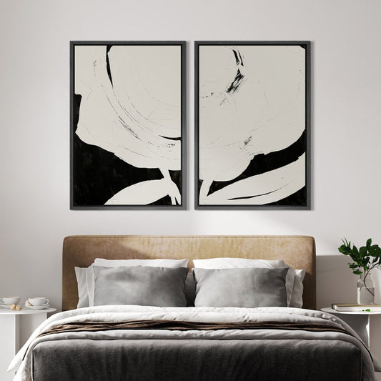 Black and White Abstract Oil Painting Set | Modern Minimalist Geometric Wall Art Decor