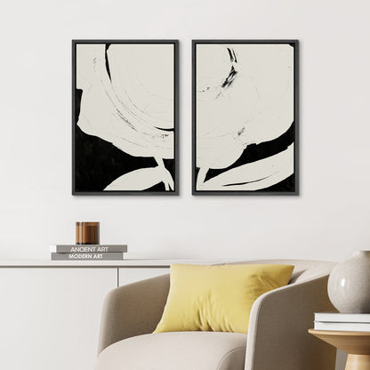 Black and White Abstract Oil Painting Set | Modern Minimalist Geometric Wall Art Decor