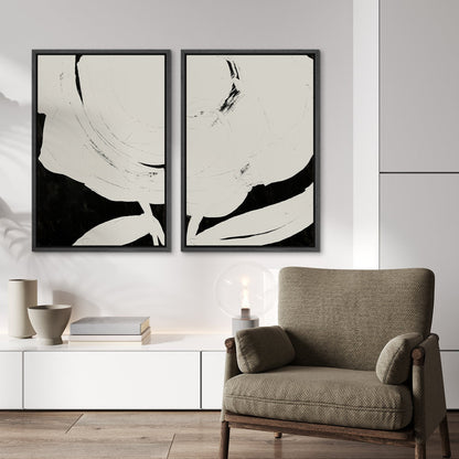 Black and White Abstract Oil Painting Set | Modern Minimalist Geometric Wall Art Decor