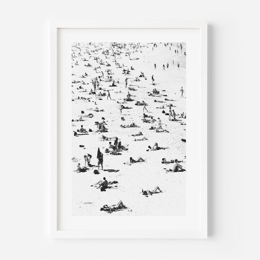 Beach Day Bliss: A Black and White Oil Painting of Sunbathers at Bondi Beach