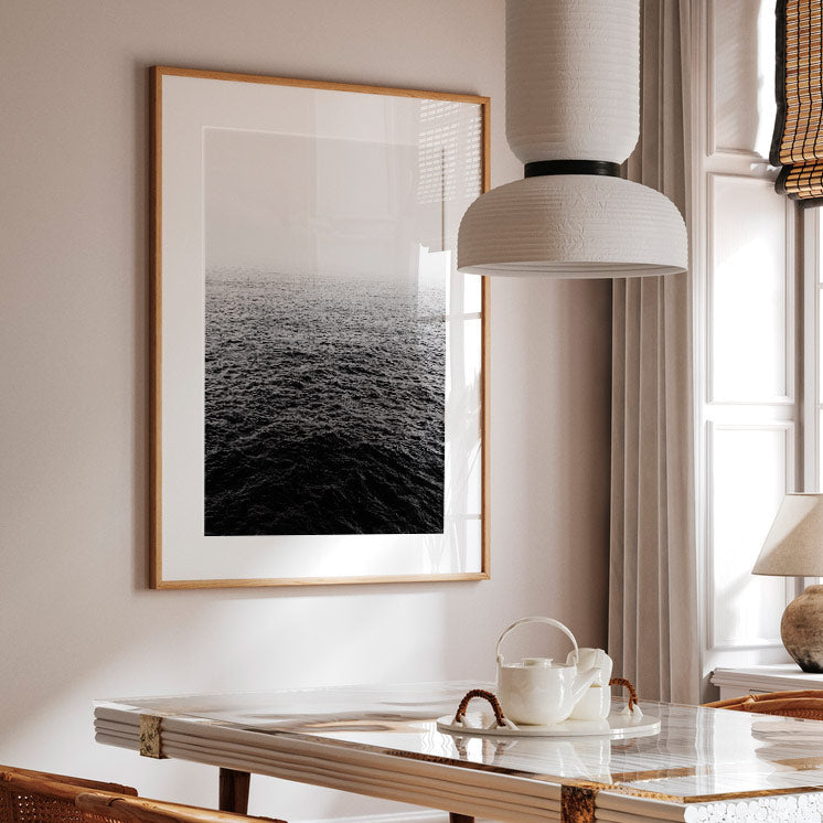 Serene Black and White Ocean Waves Oil Painting for Tranquil Décor