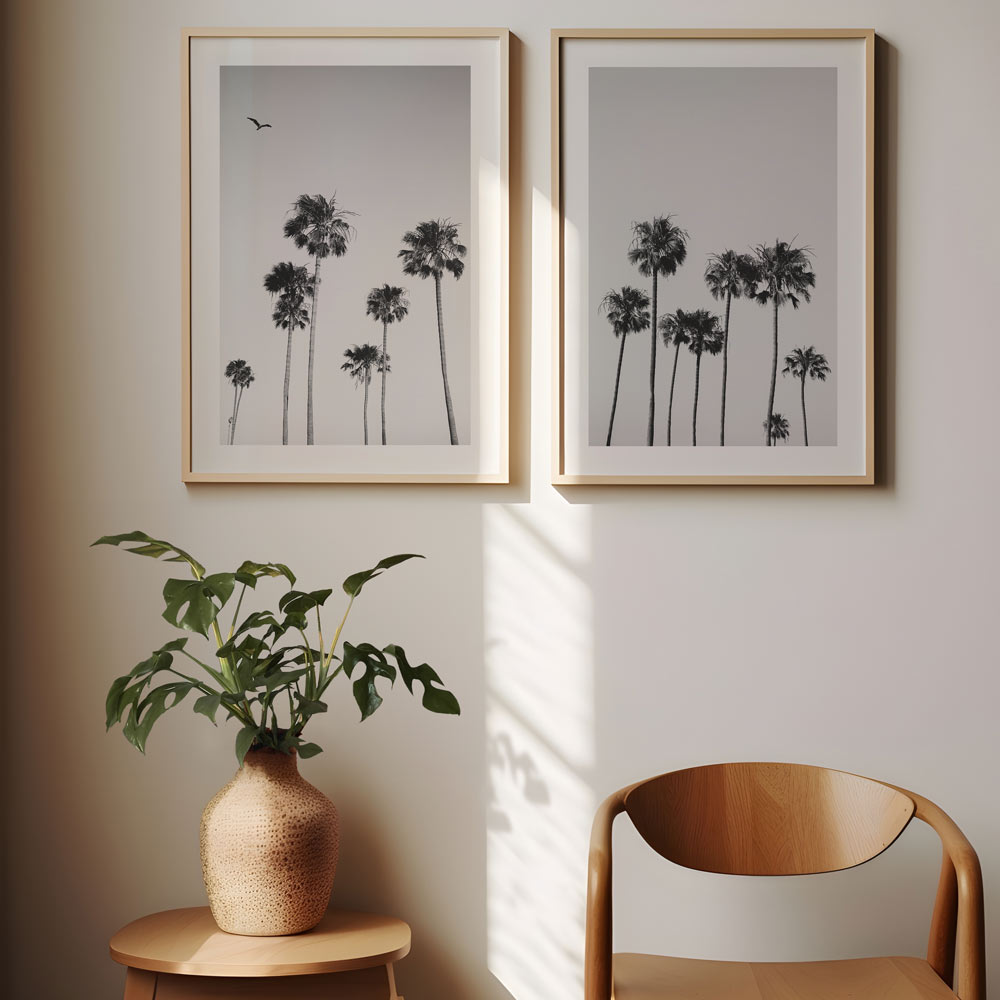 Monochrome Serenity: Elegant Palm Trees Oil Painting for Modern Decor