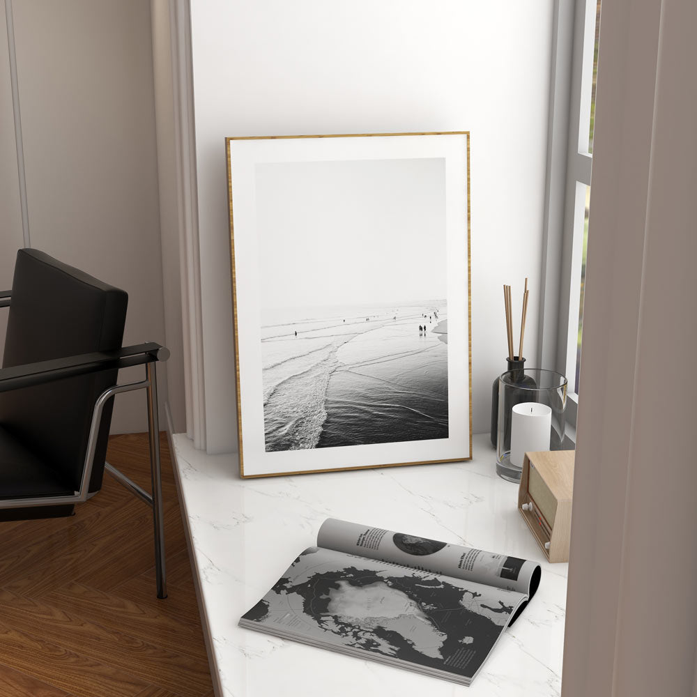 Serene Black and White Newport Beach Landscape Painting