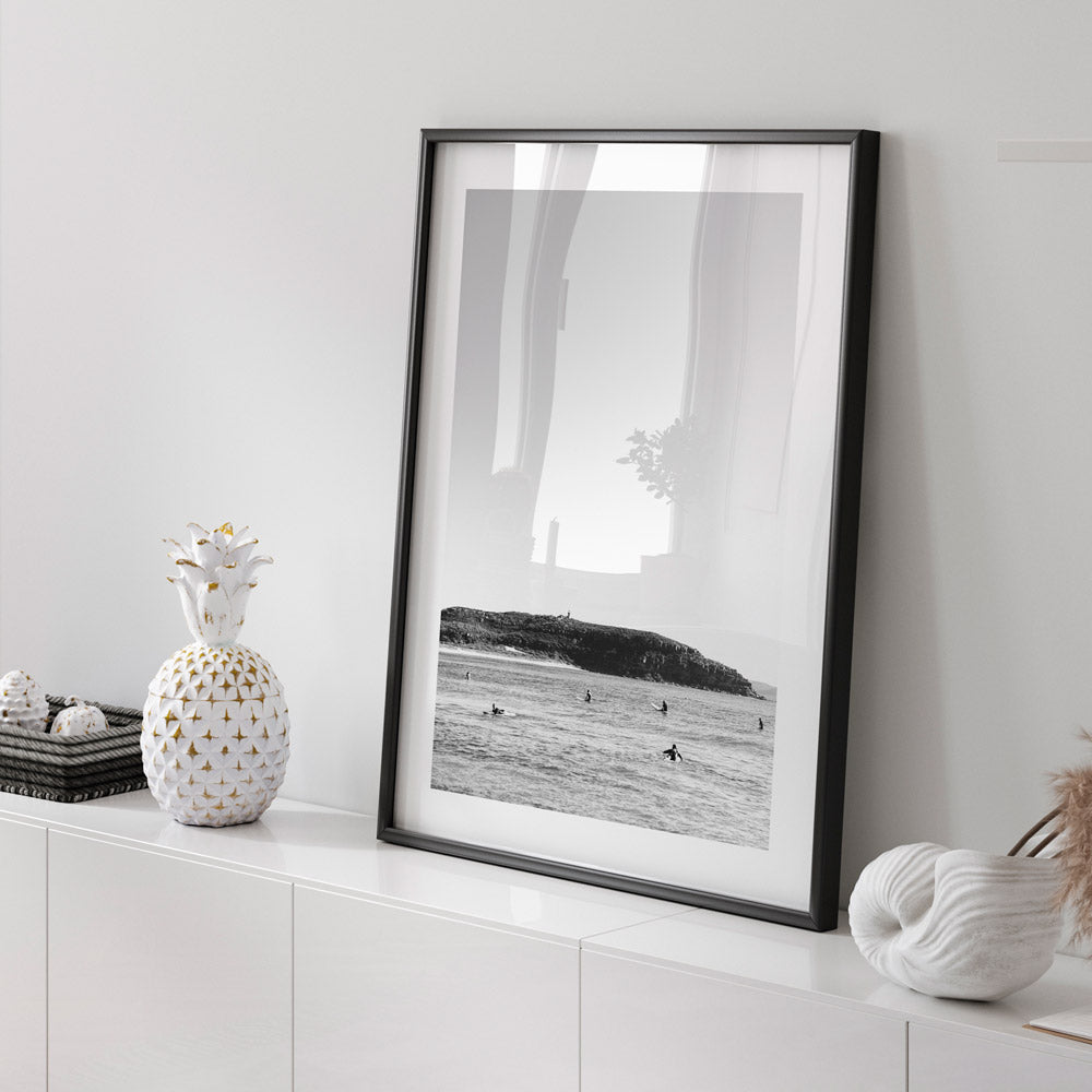 Elegant Black and White Palm Beach Surf Scene Oil Painting