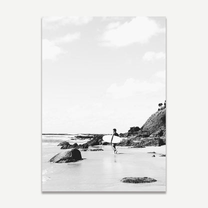 Black and White Coastal Surfer Art - Wategos Beach Serenity