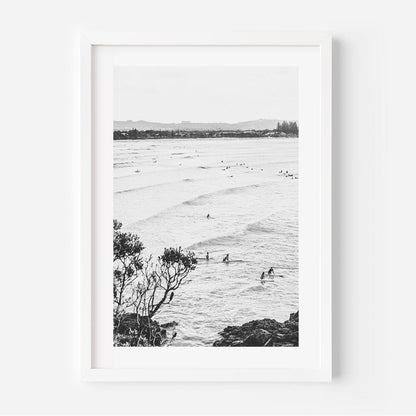 Black and White Coastal Surfers Oil Painting for Beach Home Decor