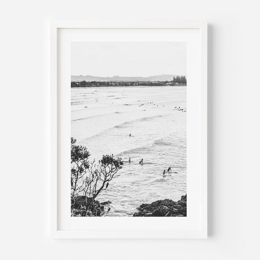 Black and White Coastal Surfers Oil Painting for Beach Home Decor