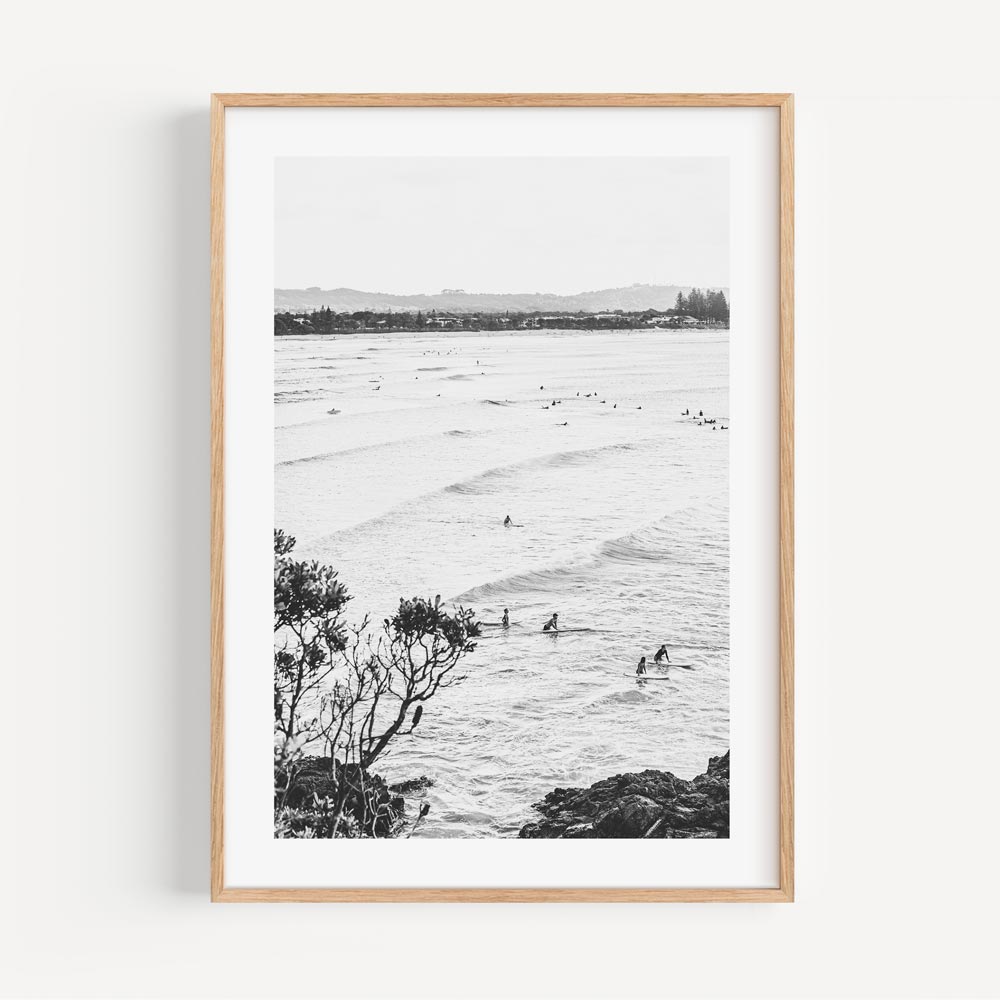 Black and White Coastal Surfers Oil Painting for Beach Home Decor