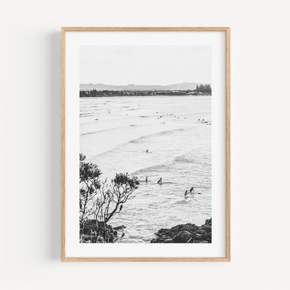 Black and White Coastal Surfers Oil Painting for Beach Home Decor