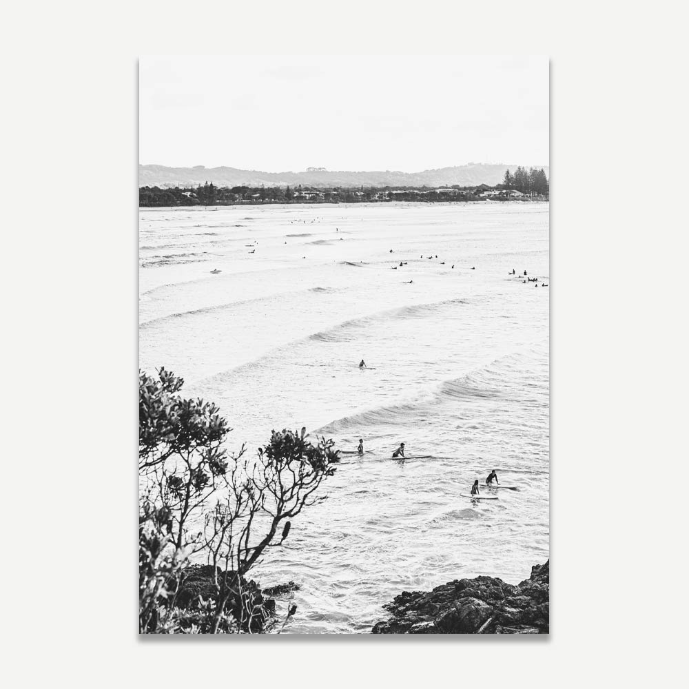 Black and White Coastal Surfers Oil Painting for Beach Home Decor