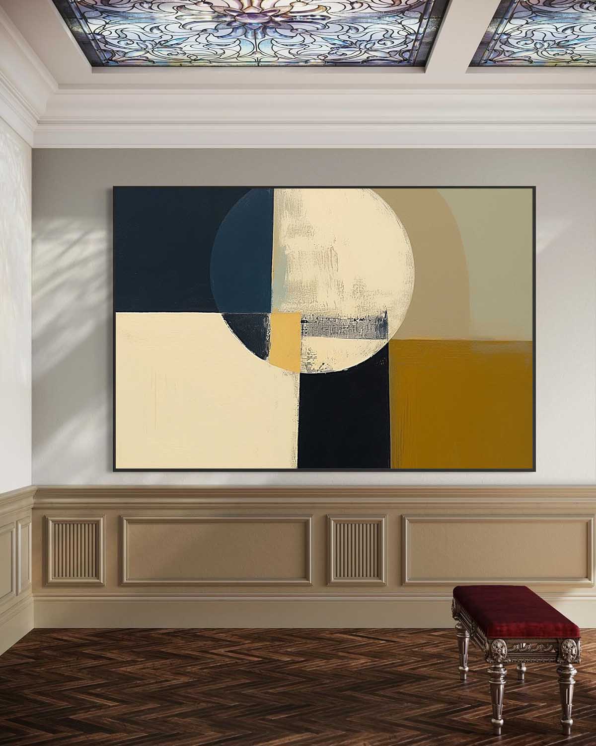 Modern Vintage Geometric Oil Painting for Contemporary Home Decor