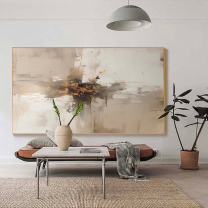 Elegant Minimalist Abstract Oil Painting with Gold Accents for Modern Decor