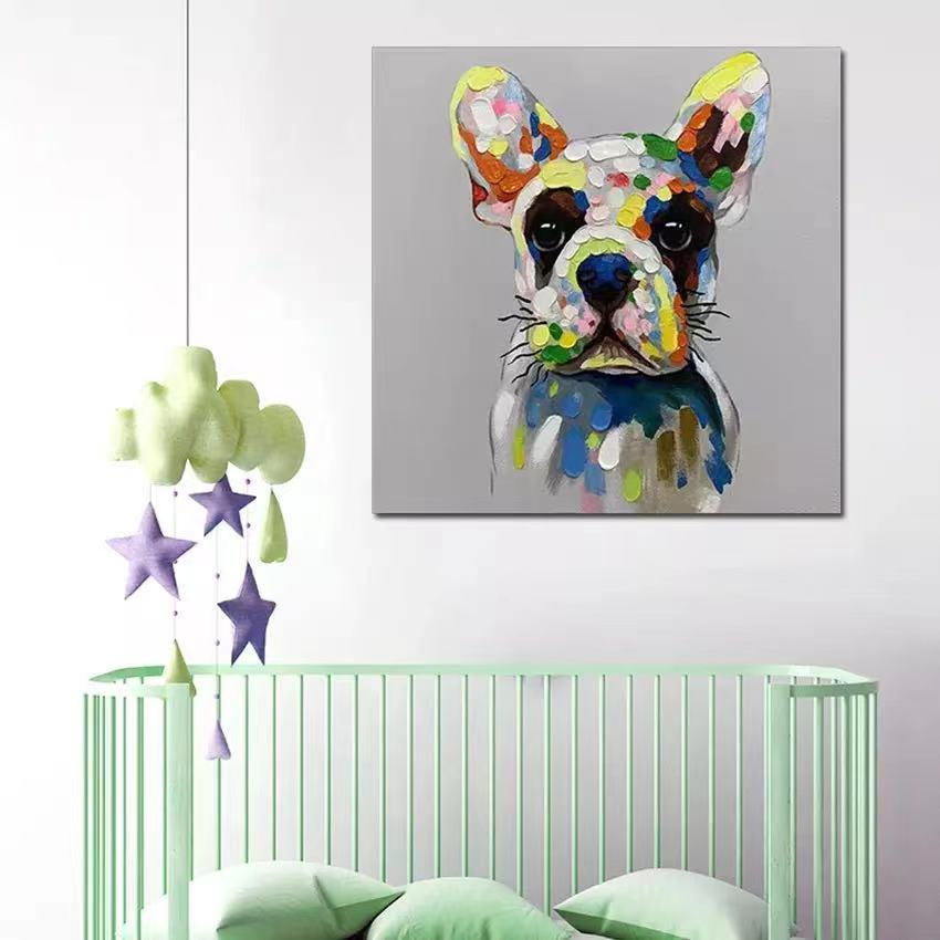 Vibrant French Bulldog Oil Painting - Colorful Abstract Canine Wall Art Decor