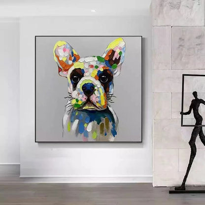 Vibrant French Bulldog Oil Painting - Colorful Abstract Canine Wall Art Decor