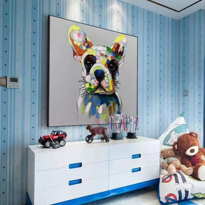 Vibrant French Bulldog Oil Painting - Colorful Abstract Canine Wall Art Decor